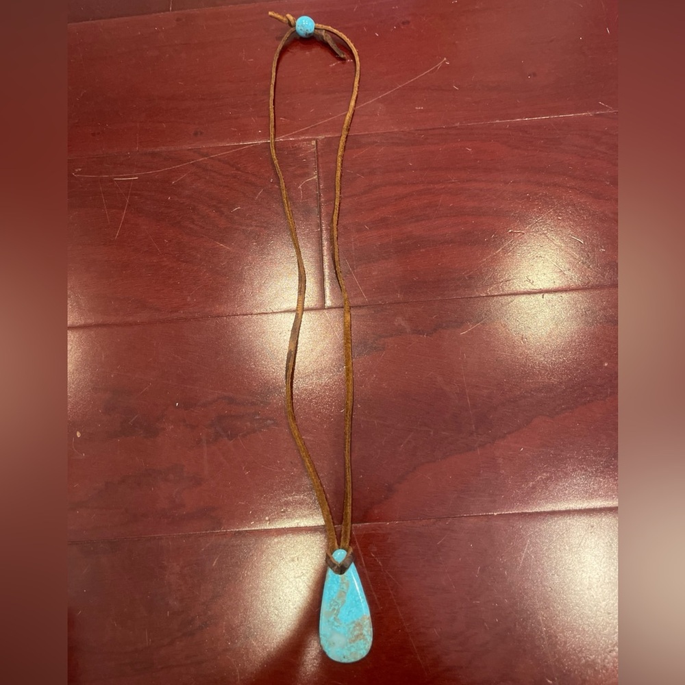 Turquoise Stone Pendant Leather Statement Necklace